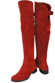 Obuwie Kozaki Damskie Czerwone Oficerki Muszkieterki Wysokie za kolano skóra naturalna Welurowa 154 ElitaBut