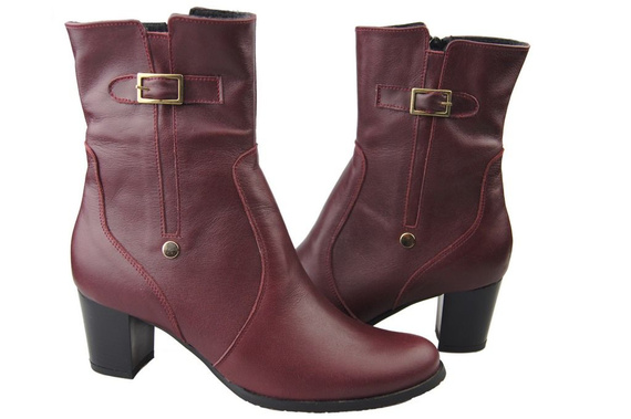 Obuwie Botki Damskie Bordowe Ocieplane skóra naturalna 882 Z ElitaBut