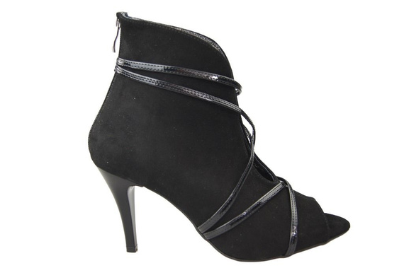 Obuwie Botki Damskie Peep Toe Skóra Naturalna Zamszowa Czarne 107 ElitaBut