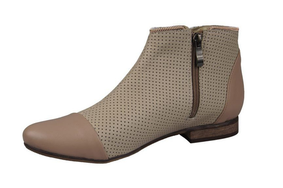 Obuwie Botki Ażurowe Damskie skóra naturalna Beż Cappucino Lico 821 ElitaBut