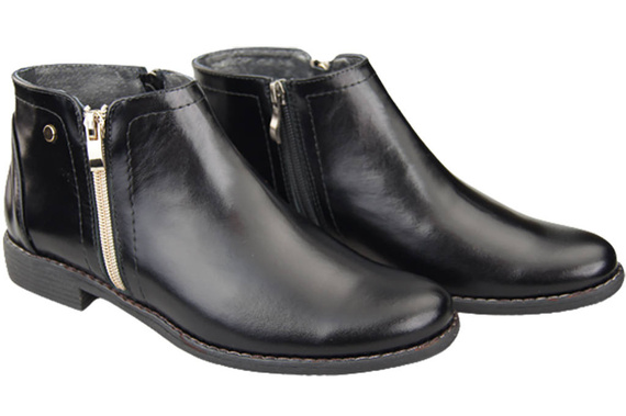 Wiosna Obuwie Damskie Botki skóra naturalna Czarne Błyszczące 872 ElitaBut