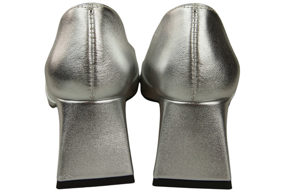 Czółenka Damskie Srebrne Skóra Naturalna Spiczasty Nosek Obcas ElitaBut 221