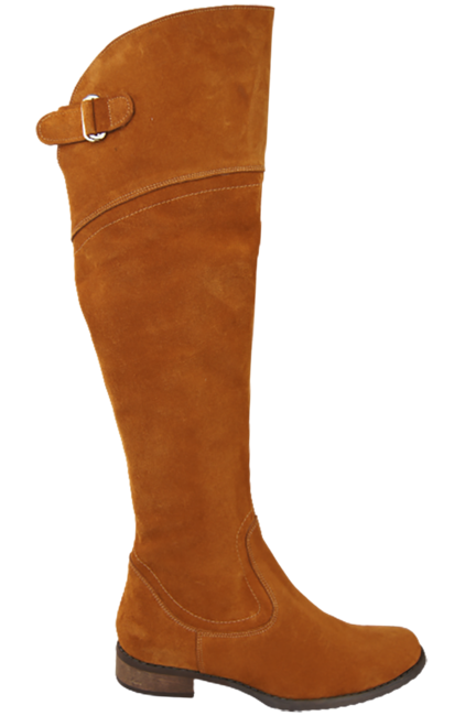 Obuwie Kozaki Damskie Rude Oficerki Muszkieterki Wysokie za kolano skóra naturalna Welurowa 154 ElitaBut