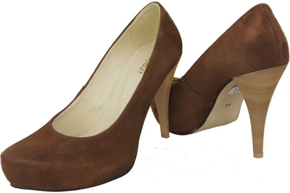 Obuwie Damskie Czółenka Brąz Skóra naturalna Zamszowa 644 ElitaBut