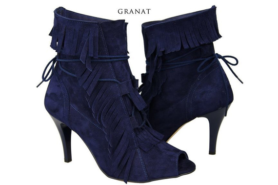 Obuwie Damskie Botki peep toe skóra naturalna zamszowa Granatowe 964 ElitaBut
