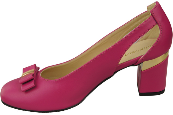 Buty Czółenka Damskie Purpurowe z Naturalnej Skóry z Ozdobnym Obcasem 199 ElitaBut