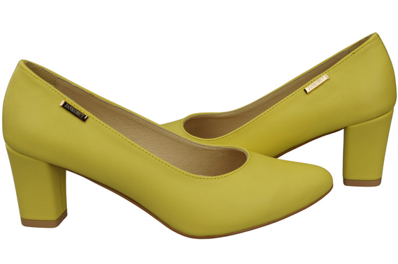 Klasyczne Gładkie Buty Czółenka Damskie Cytrynowe z Naturalnej Skóry 213 ElitaBut