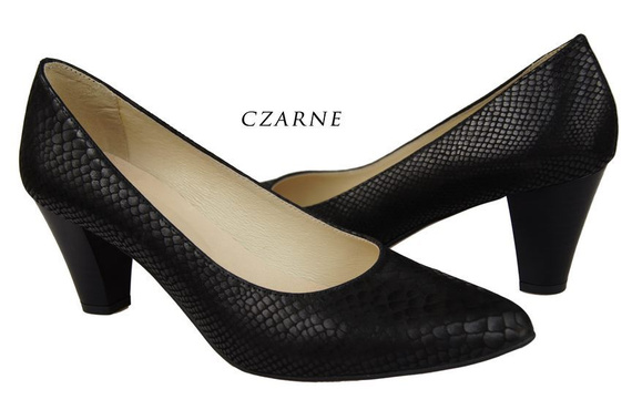 Obuwie Damskie Czółenka skóra naturalna motyw łuski Czarne 927 ElitaBut