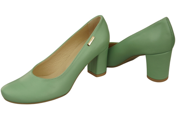 Obuwie Klasyczne Czółenka Damskie Miętowe z Naturalnej Skóry Migdałowy Nosek 201 ElitaBut