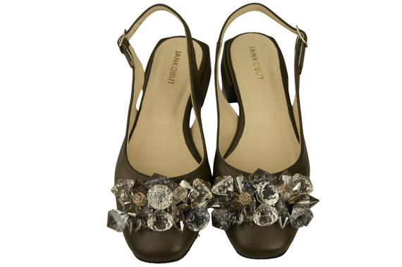 Obuwie Damskie Sandały Oliwkowe z Kryształkami Skóra naturalna 215 ElitaBut