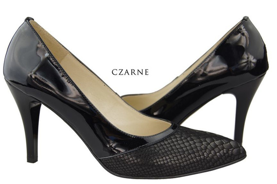 Obuwie Damskie Czółenka motyw łuski Skóra Naturalna Czarne 951 ElitaBut