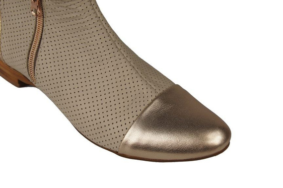 Obuwie Botki Ażurowe Damskie skóra naturalna Beż Złote 821 ElitaBut