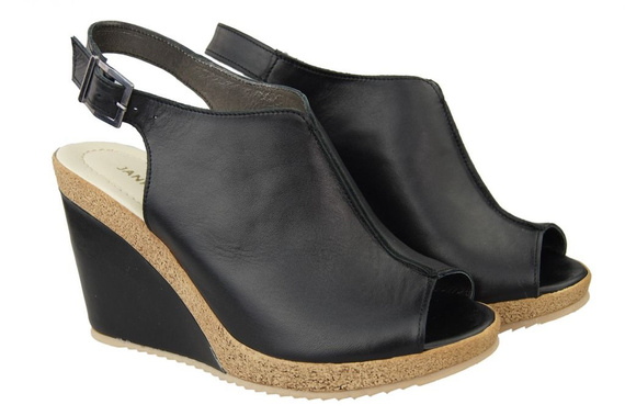 Obuwie Sandały Damskie Koturna skóra naturalna Czarne 992 ElitaBut