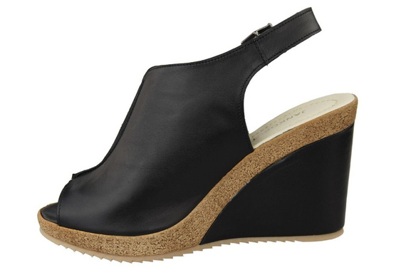 Obuwie Sandały Damskie Koturna skóra naturalna Czarne 992 ElitaBut