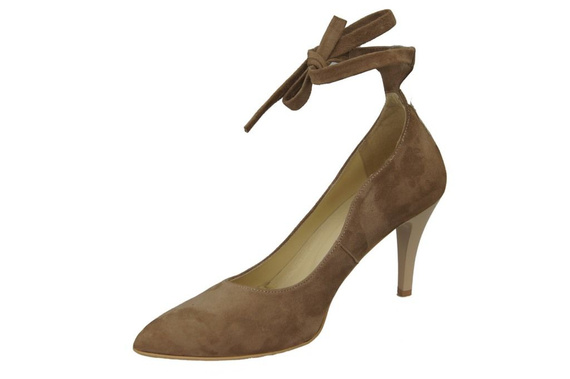 Obuwie Damskie Czółenka skóra naturalna zamszowa Cappuccino 983 ElitaBut