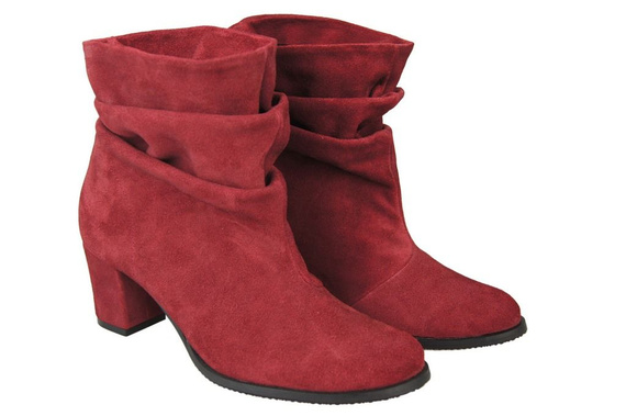 Obuwie Damskie Botki skóra naturalna Bordowe 986 ElitaBut
