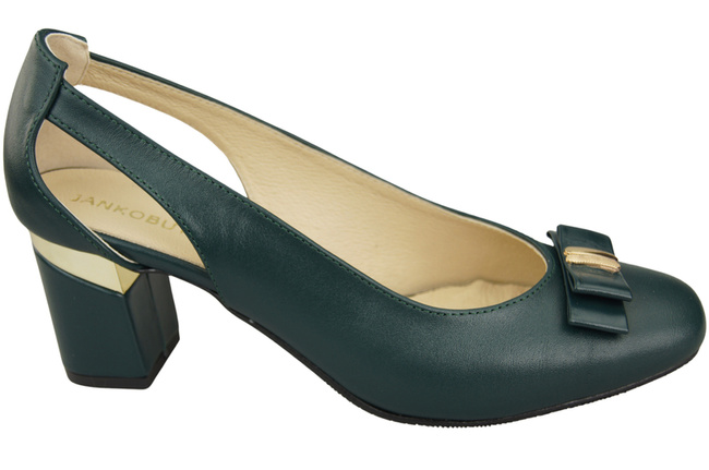 Buty Czółenka Damskie Malachitowe z Naturalnej Skóry z Ozdobnym Obcasem 199 ElitaBut
