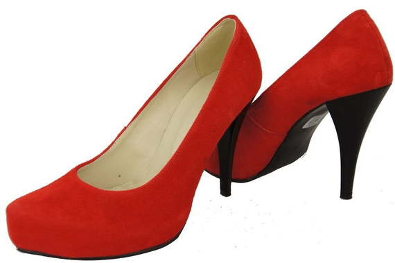 Obuwie Damskie Czółenka Czerwone Skóra naturalna Zamszowa 644 ElitaBut