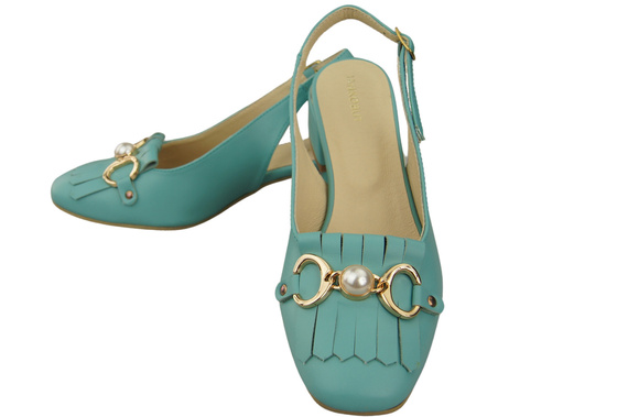 Obuwie Damskie Sandały Turkusowe Ozdobione Frędzlami Skóra naturalna 208 ElitaBut