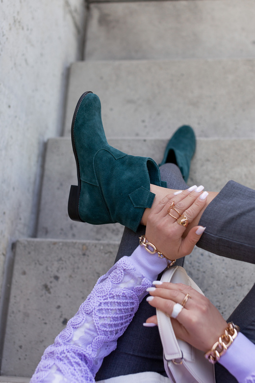 Obuwie Botki Damskie Malachitowy Wiosna / Jesień skóra naturalna welurowa 132 L ElitaBut