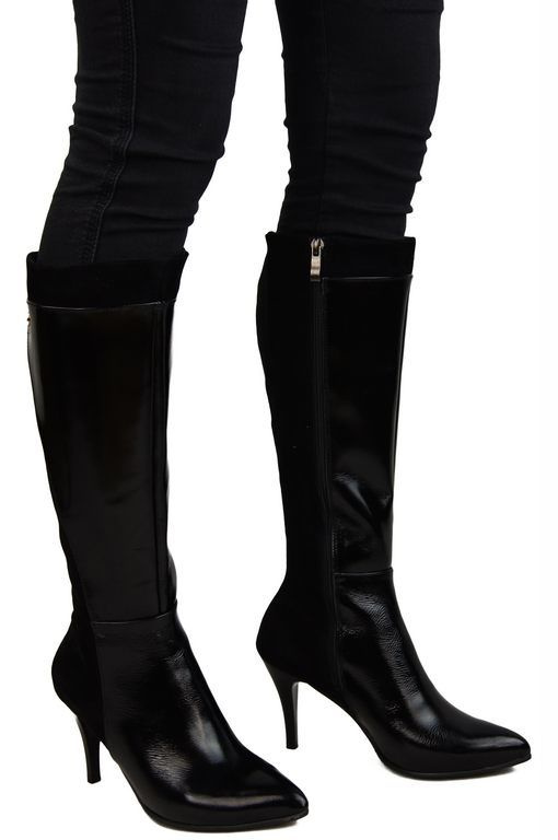 Obuwie Kozaki Damskie skóra skóra naturalna Czarne 948 ElitaBut