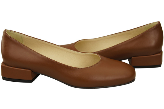 Wygodne Obuwie Damskie Czółenka Brązowe Płaskie Skóra naturalna 204 ElitaBut