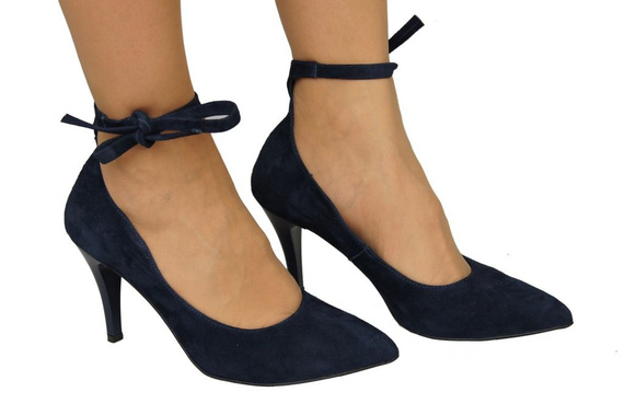 Obuwie Damskie Czółenka skóra naturalna zamszowa Granatowe 983 ElitaBut