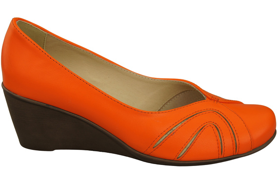 Buty na Koturnie Pomarańczowe Czółenka Damskie z Naturalnej Skóry 828 ElitaBut