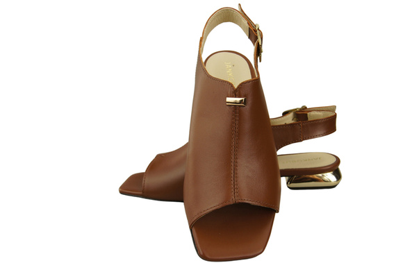 Wygodne Obuwie Damskie Sandały Brązowe Płaski Złoty Obcas Skóra naturalna 207 ElitaBut