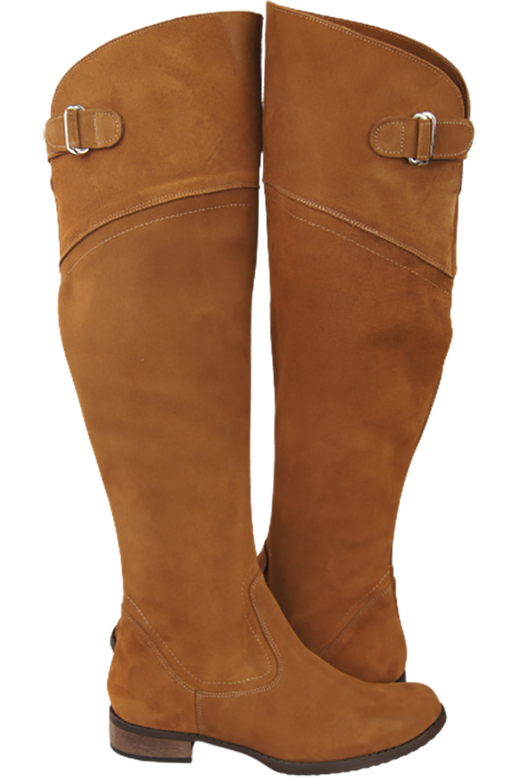 Obuwie Kozaki Damskie Karmelowe Oficerki Muszkieterki Wysokie za kolano skóra naturalna Welurowa 154 ElitaBut