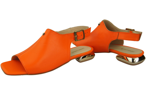 Wygodne Obuwie Damskie Sandały Pomarańczowe Płaski Złoty Obcas Skóra naturalna 207 ElitaBut