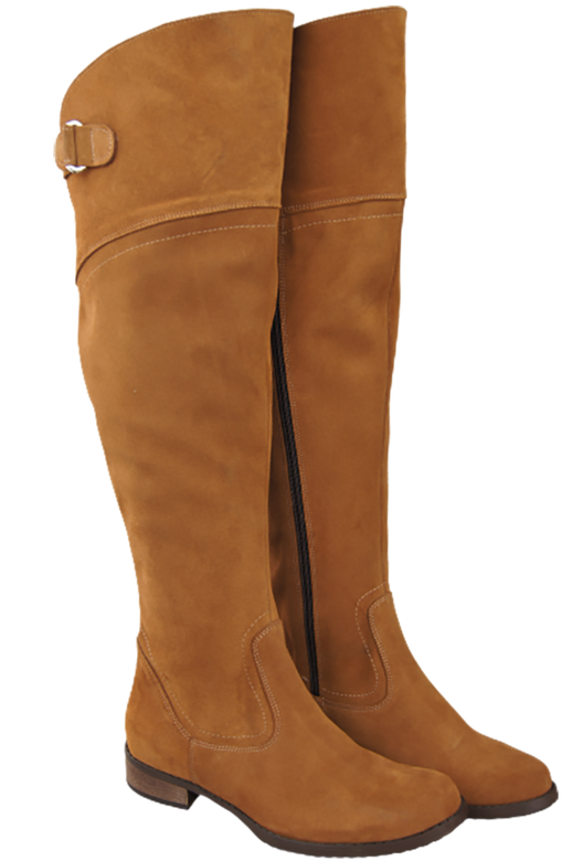 Obuwie Kozaki Damskie Karmelowe Oficerki Muszkieterki Wysokie za kolano skóra naturalna Welurowa 154 ElitaBut