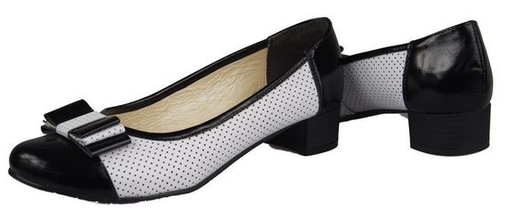 Obuwie Damskie Czółenka skóra naturalna Białe Czarne 732 ElitaBut