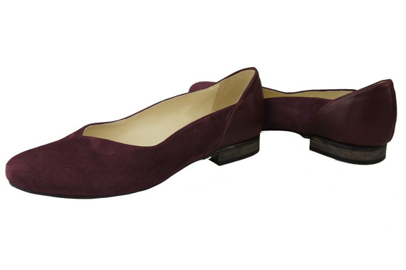 Obuwie Baleriny Damskie skóra naturalna Bordowe 984 ElitaBut