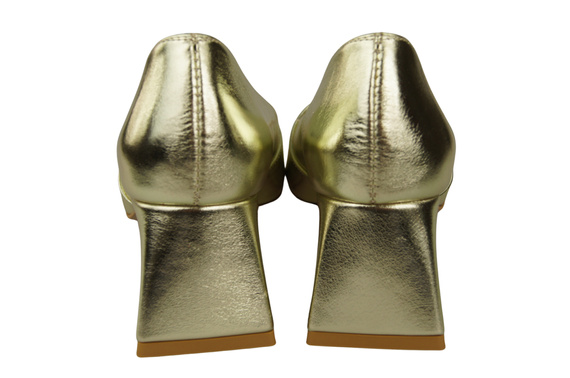 Czółenka Damskie Złote Skóra Naturalna Spiczasty Nosek Obcas ElitaBut 221