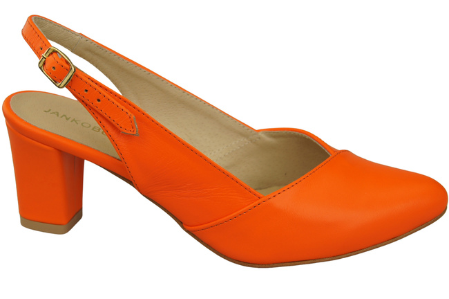 Obuwie Damskie Sandały Pomarańczowe na Słupku Skóra Naturalna 217 ElitaBut