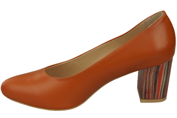 Obuwie Damskie Czółenka Rude Skóra naturalna z Ozdobnym Obcasem 157 ElitaBut