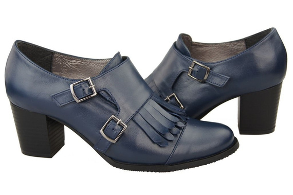 Obuwie Półbuty Damskie Skóra Naturalna Granatowe 985 ElitaBut