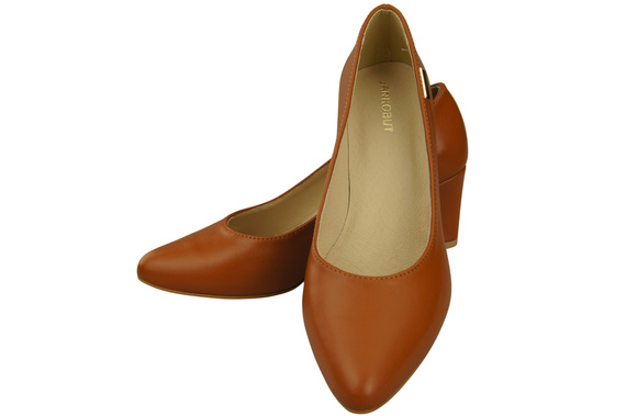 Klasyczne Gładkie Buty Czółenka Damskie Rude z Naturalnej Skóry 213 ElitaBut