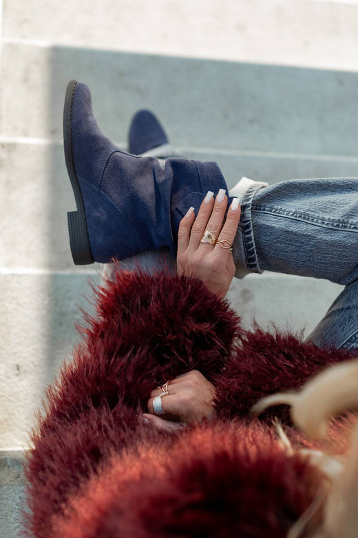 Obuwie Botki Damskie Saszki Granat Zima skóra naturalna welurowa 117 Z ElitaBut