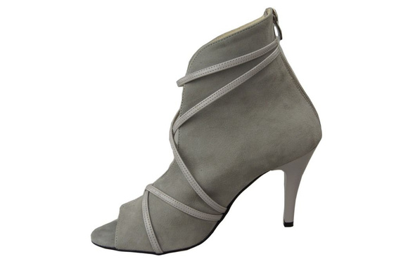 Obuwie Botki Damskie Peep Toe Skóra Naturalna Zamszowa Popielate 107 ElitaBut