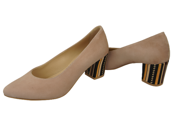 Obuwie Damskie Czółenka Różowe Skóra naturalna zamszowa Ozdobny Obcas 158 Z ElitaBut