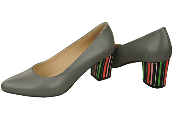 Obuwie Damskie Czółenka Popielate Skóra naturalna z Ozdobnym Obcasem 158 ElitaBut