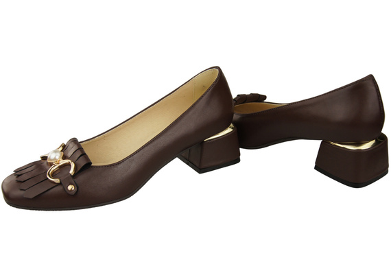Obuwie Damskie Czółenka Ozdobione Frędzlami Czekoladowe Skóra naturalna 195 ElitaBut