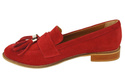 Obuwie Mokasyny Damskie Skóra Naturalna Welurowa Czerwone 134 ElitaBut