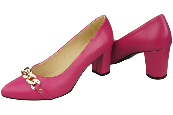 Klasyczne Buty Czółenka Damskie Purpurowe z Naturalnej Skóry z Złotym Ozdobnym Łańcuchem 200 ElitaBut