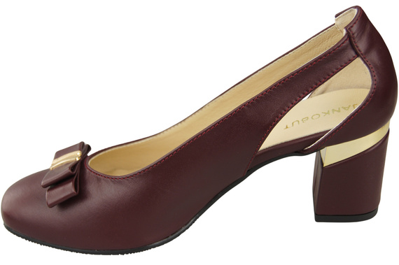 Buty Czółenka Damskie Bordowe z Naturalnej Skóry z Ozdobnym Obcasem 199 ElitaBut