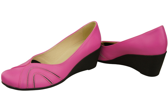 Buty na Koturnie Fuksja Czółenka Damskie z Naturalnej Skóry 828 ElitaBut