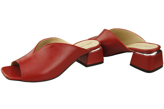 Obuwie Damskie Klapki Na Obcasie Czerwone Skóra naturalna 210 ElitaBut