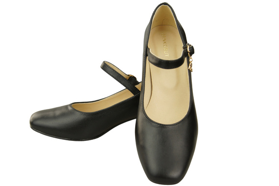 Obuwie Damskie Czółenka z Paskiem Czarne Skóra naturalna 202 ElitaBut